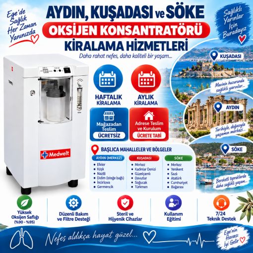 Aydın, Kuşadası & Söke Oksijen Konsantratörü Kiralama | 7/24 Hızlı Teslimat