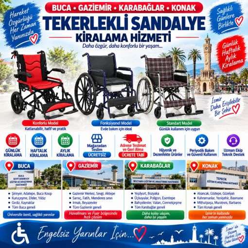 Buca, Gaziemir, Karabağlar ve Konak Tekerlekli Sandalye Kiralama: Günlük, Haftalık ve Aylık