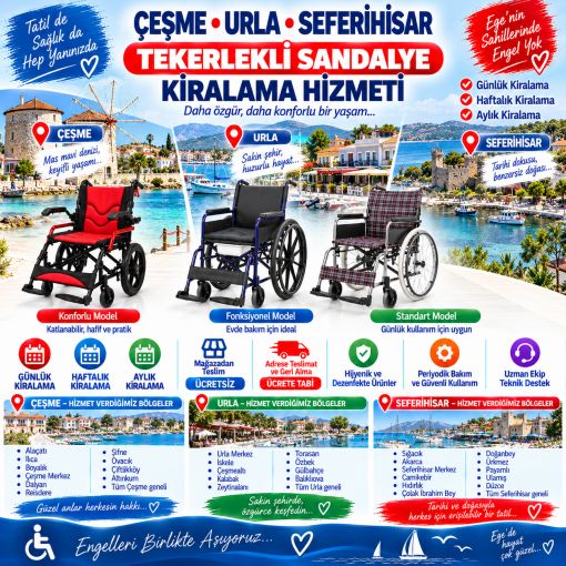 Çeşme, Urla ve Seferihisar Tekerlekli Sandalye Kiralama: Günlük, Haftalık ve Aylık