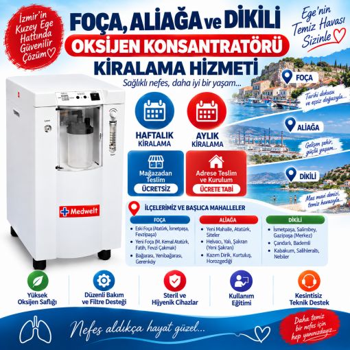 Foça, Aliağa ve Dikili Oksijen Konsantratörü Kiralama Hizmeti