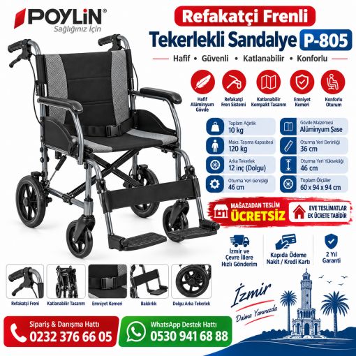 Poylin P-805 Refakatçi Frenli Tekerlekli Sandalye satışı